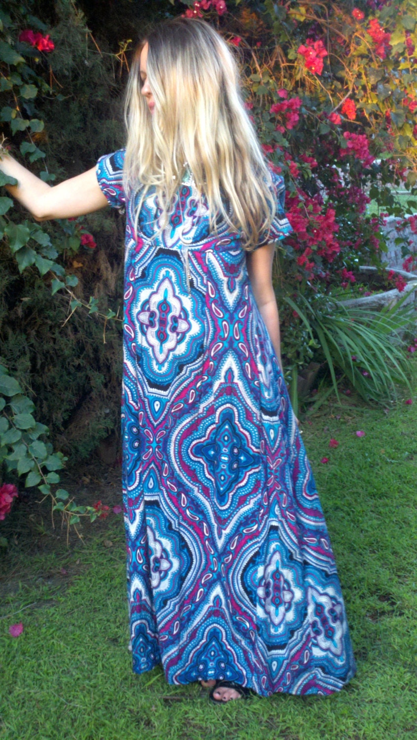 Aquarius Rising 70s Dress Peacock Scoop Back Maxi Gown