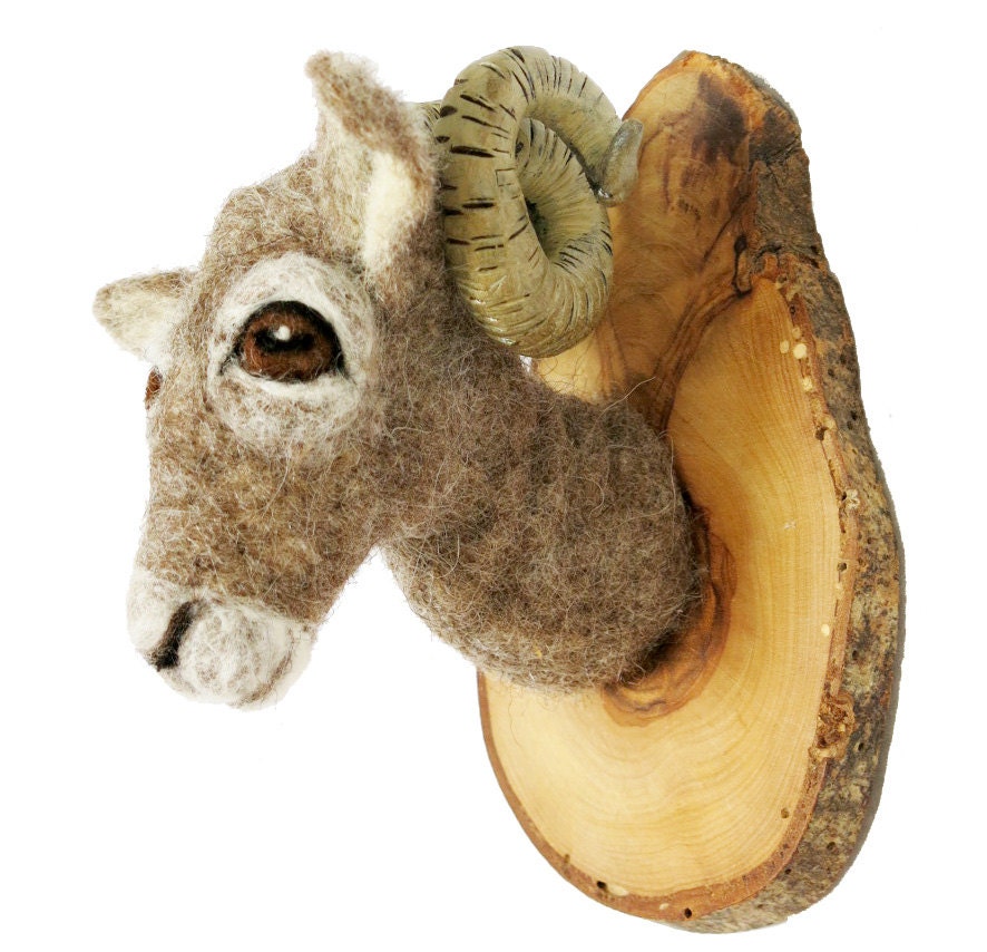Needlefelted miniature Bighorn sheep, style faux taxidermy