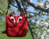 Little Red Fox messenger bag, soft red fabric with large white dots inside - ready to ship