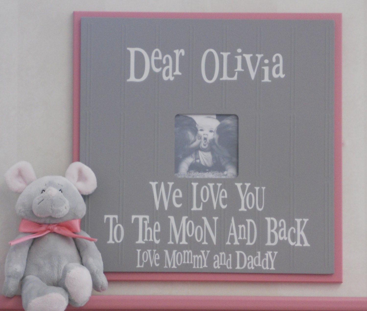 Custom Children Photo Frame, Personalized Frame Gift, Pink and Gray Baby Nursery, Personalized Baby Name Picture Frame,