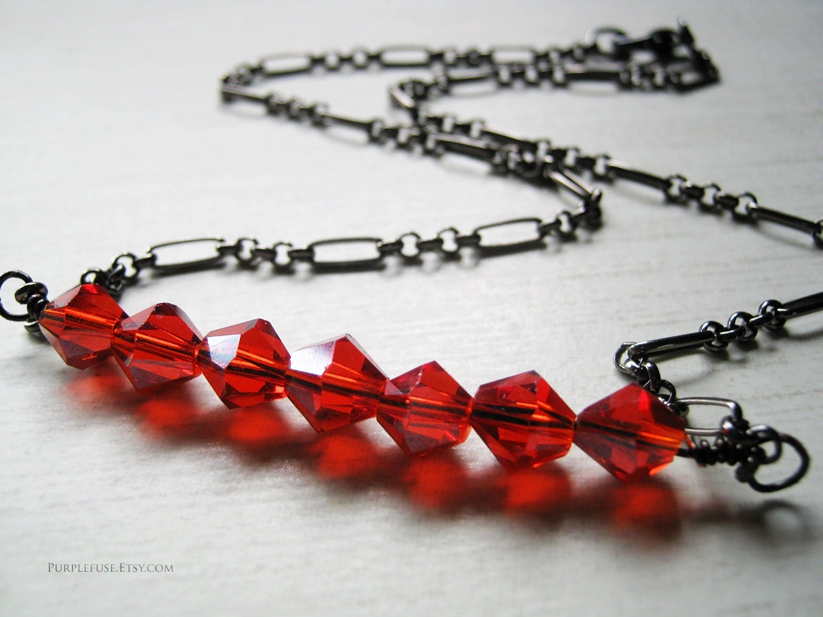 Crystal Red Gunmetal Necklace