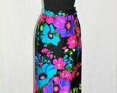 Vintage 60s Psychedelic MAXI SKIRT Vibrant MOD Flowers waist 28