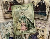French Fashion Antique Modes de Paris Dresses ATC ACEO Women Children Clothes 1800s Decoupage Clothing Printable Digital Collage Sheet 311