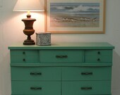 Vintage Reclaimed Mod Green Painted Long Low Baby Chest Credenza Media Console Dresser (MLD) Call for SHIP QUOTE