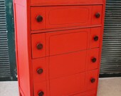 Vintage Reclaimed Retro Red Distressed 4 Dr Chest of Drawers Dresser (HAI) Call for SHIP QUOTE
