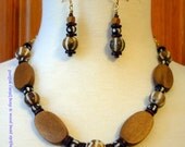 African Puntak Bead, Camel Bead,  Bone Bead and  Wood Bead Necklace with Earrings, Jewelry, Necklace, Earrings, Wood, African Beads