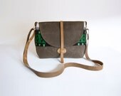 The Westwood Purse in Cove Green with Hunter Green Geometric Wool Contrast and Aged Leather Straps