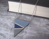 Spar - Geometric Triangle Color Block Double-Sided Necklace in Blue, Navy and Gray with Silver Metal