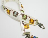 Owl Family Ribbon Bookmark with Picasso Czech Glass Rondelles