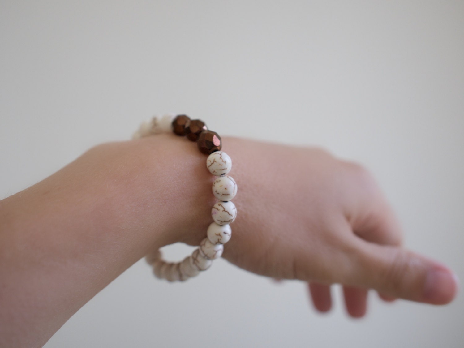 simple summer white howlite and copper czech glass bracelet