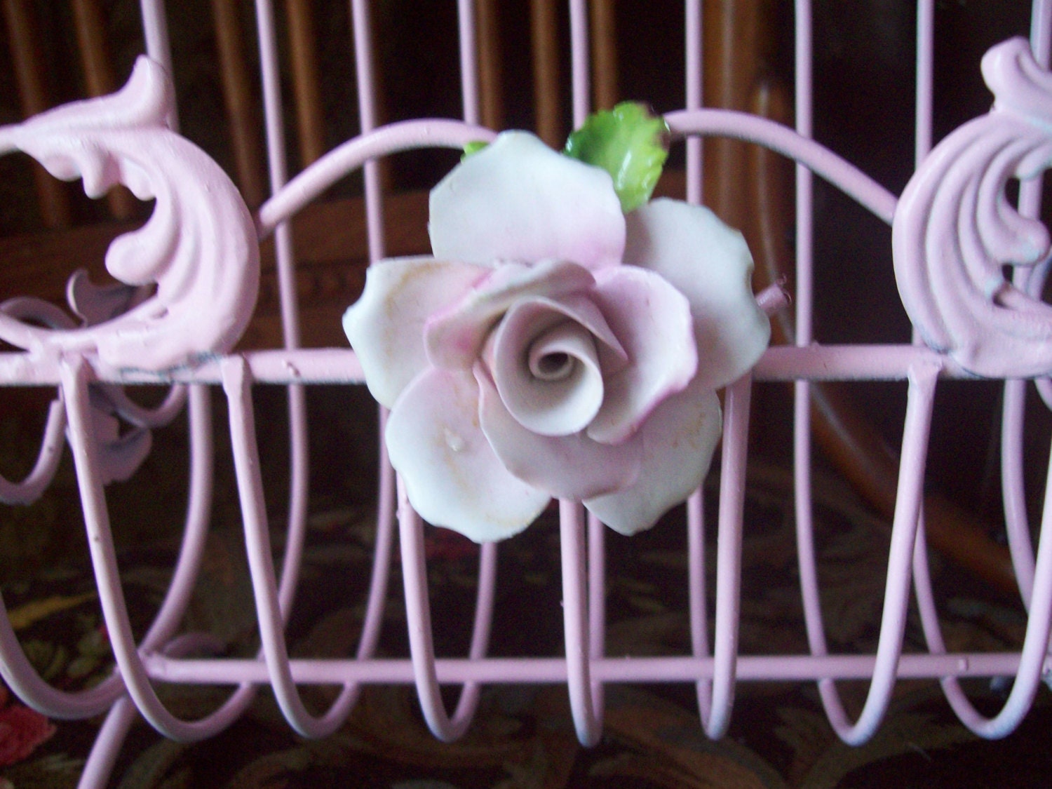 vintage re-do towel holder rack shabby chic pink bathroom porcelian rose