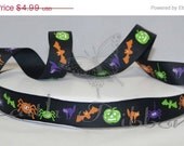 SPRING SALE Grosgrain Ribbon Halloween Bat Cat Jack o Lantern Pumpkin Spider 5 yards 7/8"