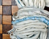 Handspun Yarn, Thick and Thin, Cream Wool, Torn Silk, For Knitting
