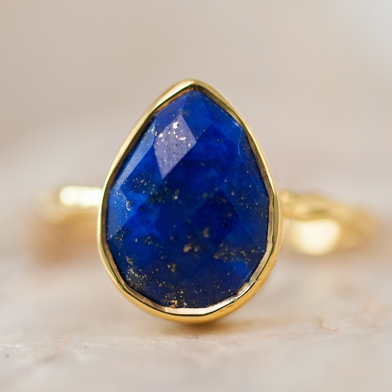 Lapis Ring -  Gemstone Ring - Bezel Ring - September Birthstone - Tear Drop Stone Mother's Day Gift