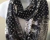 Black and White Spandex Jersey Knit Infinity Scarf