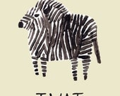 Zebra Twat  Folk animal naive painting A4 illustration Giclee print