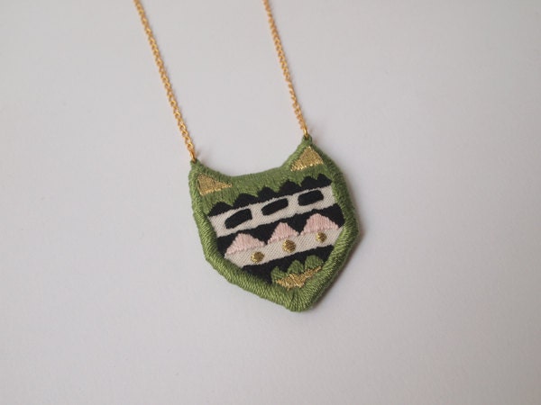 Shapes on Cat, embroidered necklace