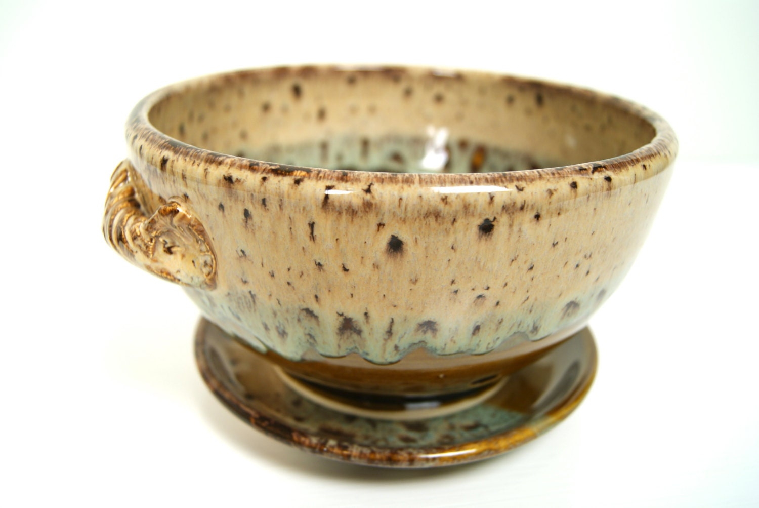 Berry Bowl with Saucer / Ready to Order / Honey Amber and Caramel Cream / Handmade Pottery