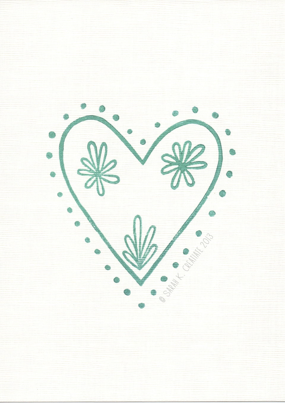 NEW Folk Heart Print - 5 x 7 - Hand Pulled Block Print - Modern Linocut Print - Original Art - Choose Your Ink Color