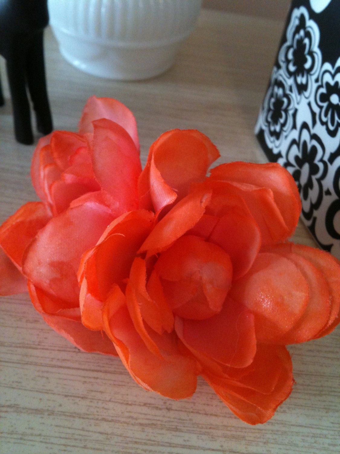 Faux Flower Hair Clip Hand Painted Coral Pink Orange