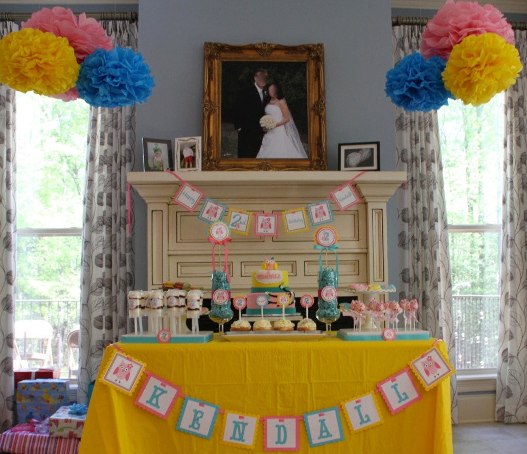 Tissue Paper Pom Poms set of 6 Poms - 2 large Poms and 4 medium Poms - your color choice - Birthday - Christening - Shower Decorations