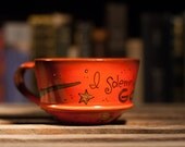 The Marauder's Mug - Harry Potter "I solemnly swear that I am up to no good" Weasley orange, rustic teacup mug - Hand Painted