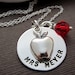 Teacher Apple Necklace Jewelry, Best Teacher Ever, appreciation gifts for TEACHERS, Sterling Silver jewelry teacher Necklace w/ Birthstone