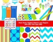 Pool Toys Swimsuit Summer Clipart - Digital Paper Pack and Digital Graphic Art - INSTANT DOWNLOAD Il_170x135