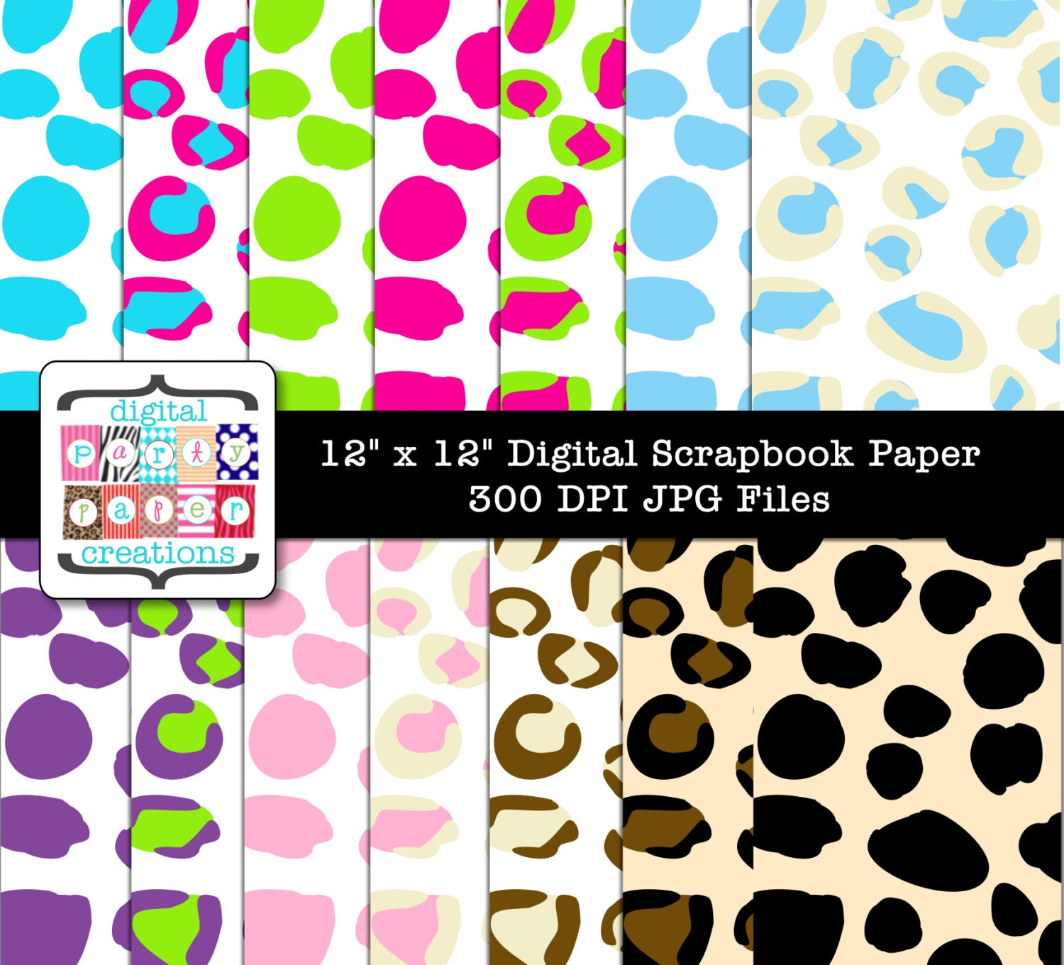 Digital Paper Pack - Leopard Print Scrapbook Paper INSTANT DOWNLOAD Multicolor Il_570xn