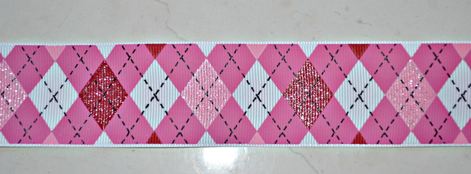 Pink argyle with glitter on 1 1/2" grosgrain ribbon- Valentines Il_170x135