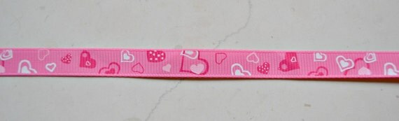 Scattered Heart on hot pink 3/8" grosgrain ribbon Valentines Il_570xn