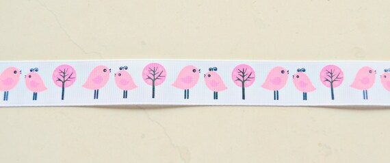 Sweet Sweet birdies on white 7/8" grosgrain ribbon Il_570xn
