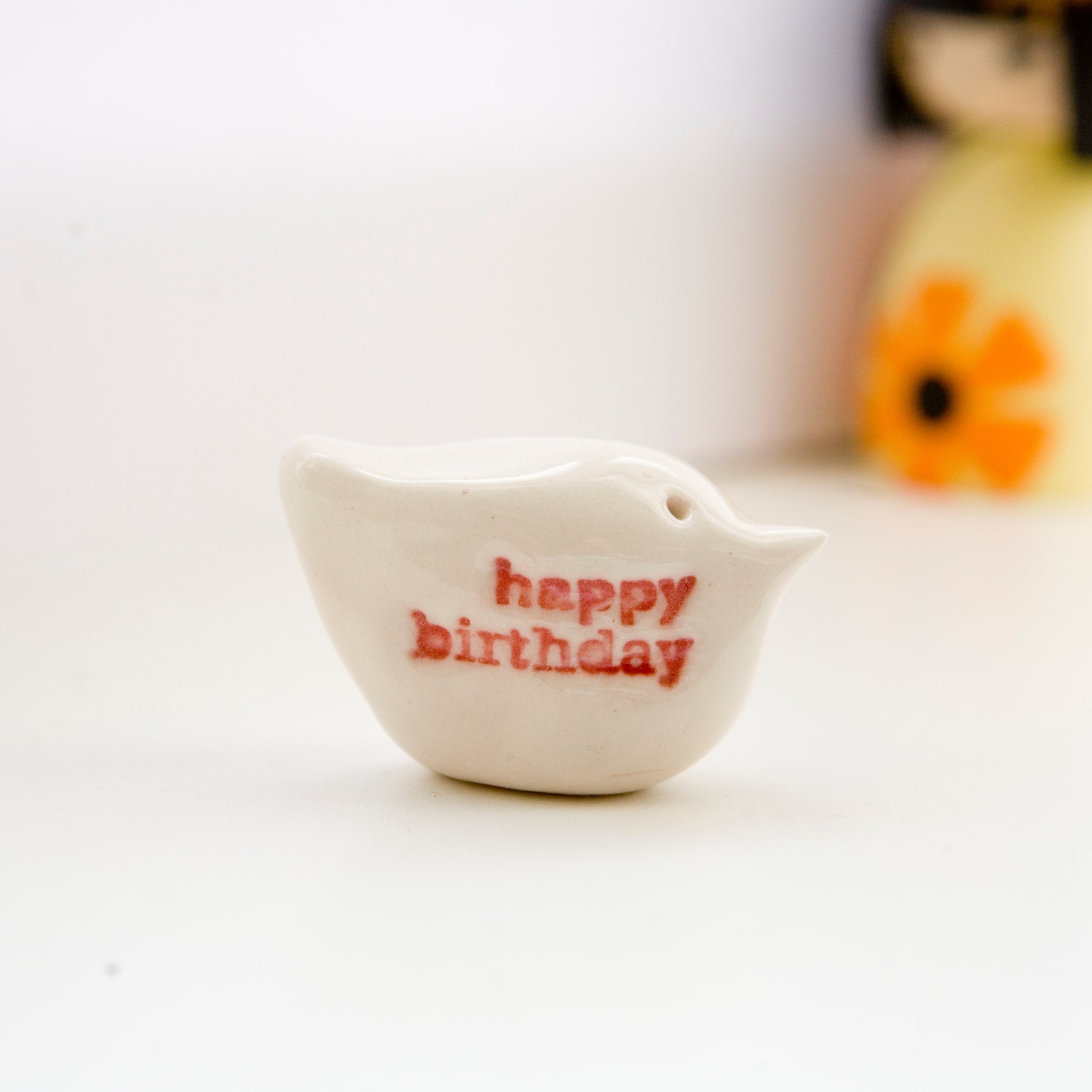 Happy birthday bird miniature ceramic keepsake gift ceramic messenger bird sculpture