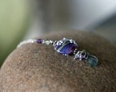 ON SALE - 10% off - The Lilac Fairy, art glass, moss aquamarine and amethyst choker in sterling silver