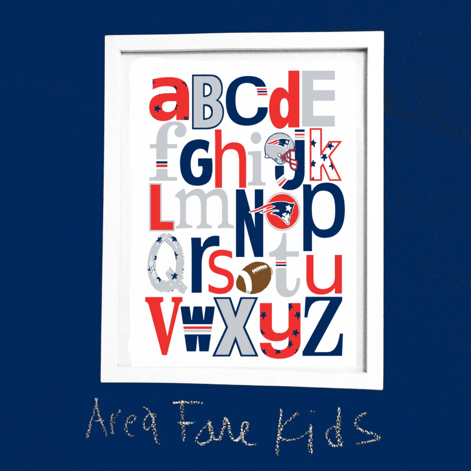 8 x 10  PATRIOTS football ABC Nursery Art Print