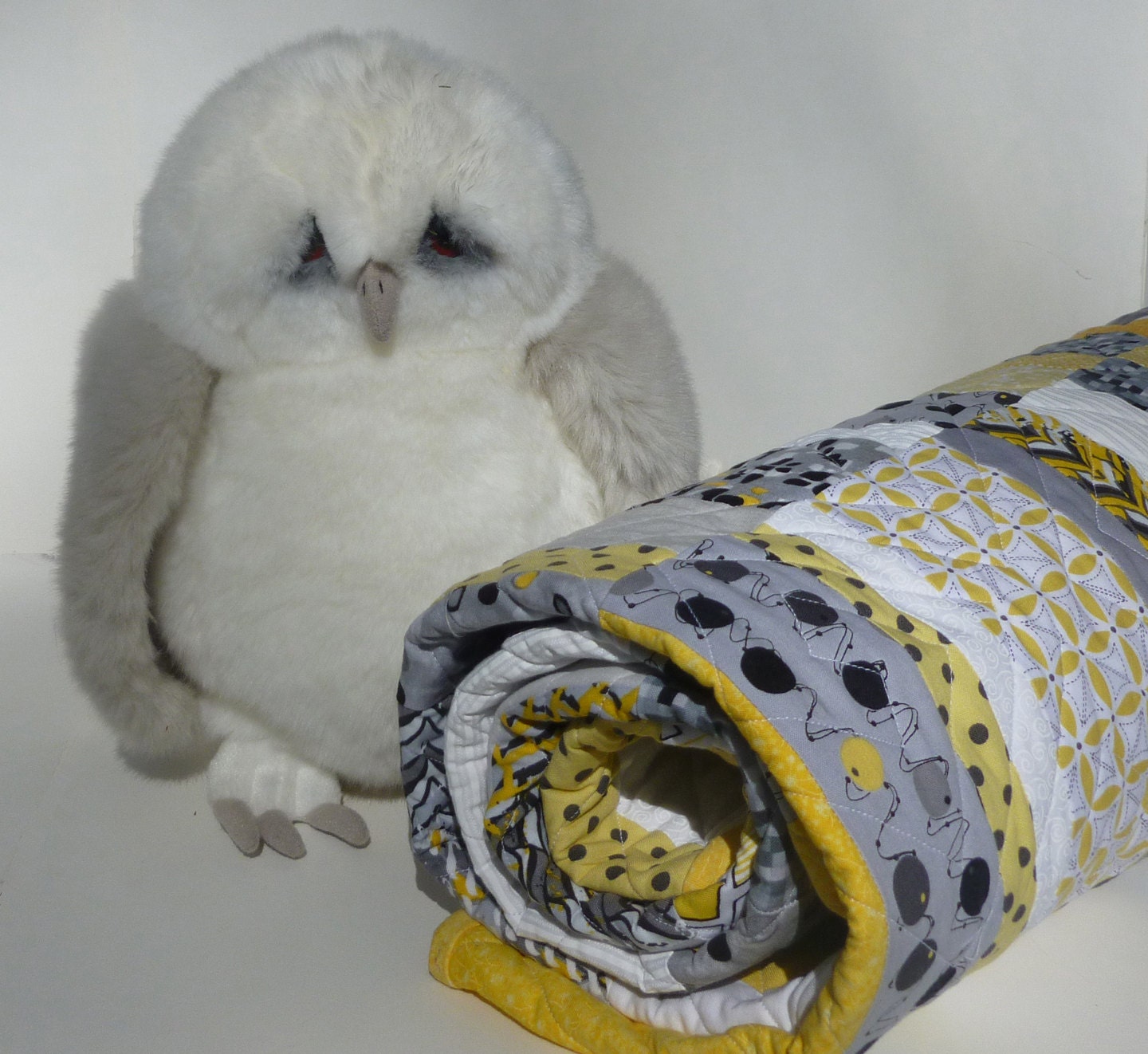 Yellow & Gray Lap Quilt or Baby Quilt - Large 45" by 60" modern patchwork