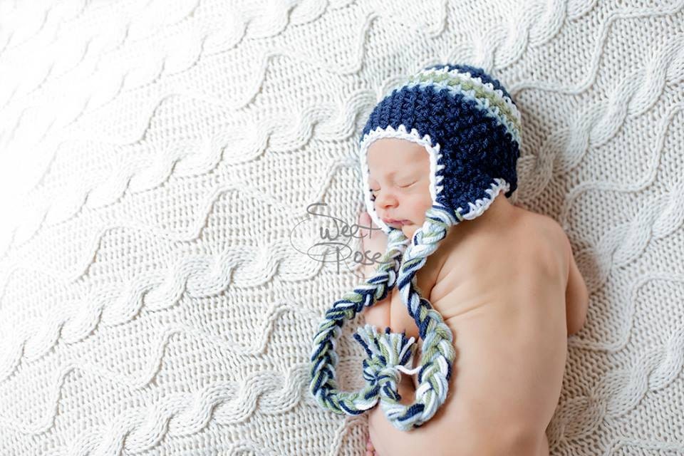 Newborn Baby Crochet Striped Earflap hat Photography prop