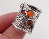 Hadar Jewelry Handcrafted Sterling Silver Amber Ring size 7.5 (H 144)