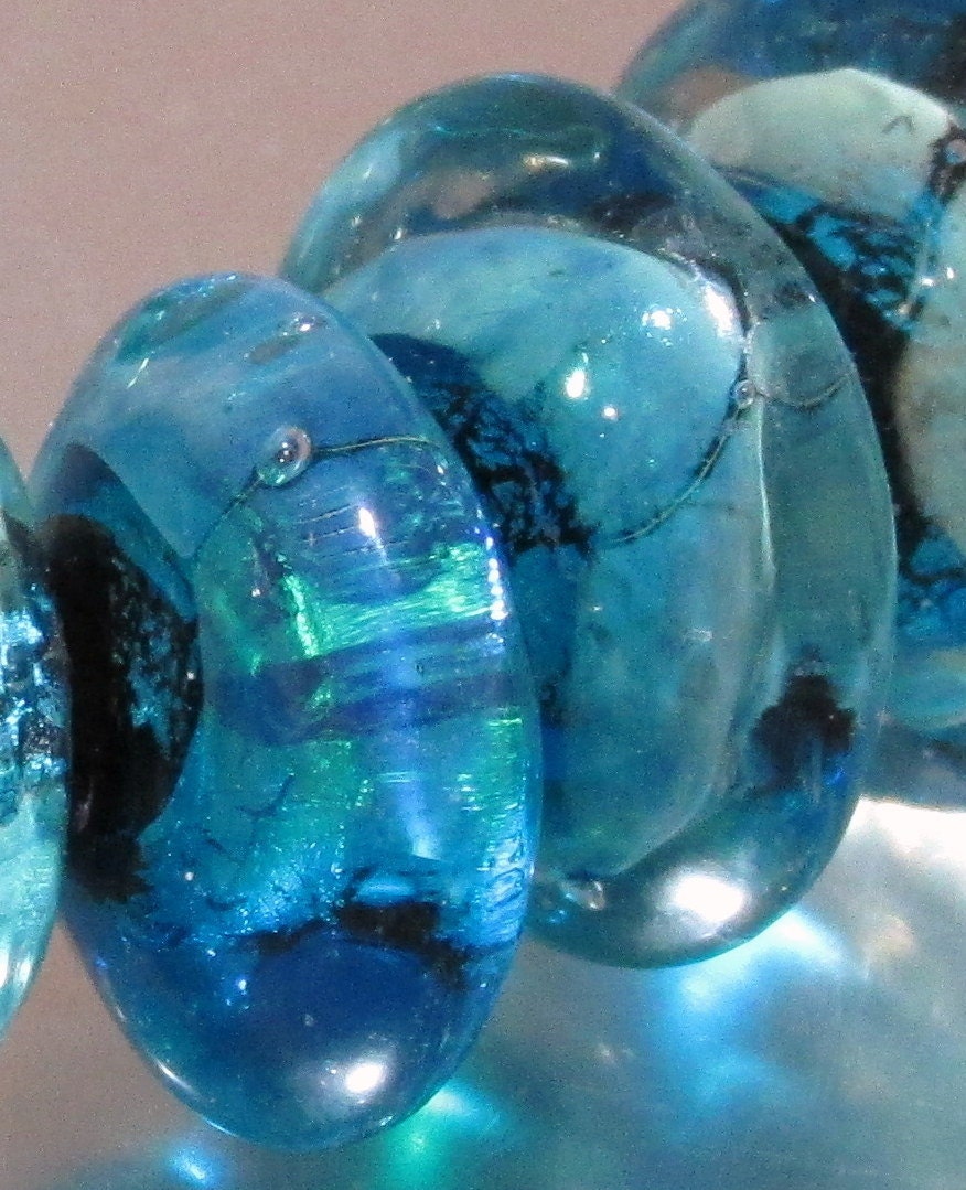 Silver Glass  Lampwork Disk Beads Ocean Collection (15)