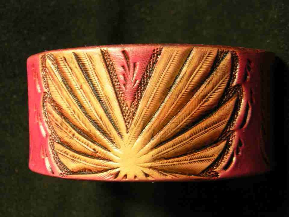 Tooled leather pink cuff