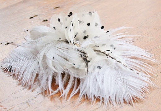 Bridal Hair Accessory, Wedding Hair Piece, Fascinator, Hair Flower, Feather Flower Fascinator, Black, Ivory