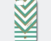 iPhone 5 or 4/4S Case - V Inspired Design in Emerald and Gold, Customized with your Name