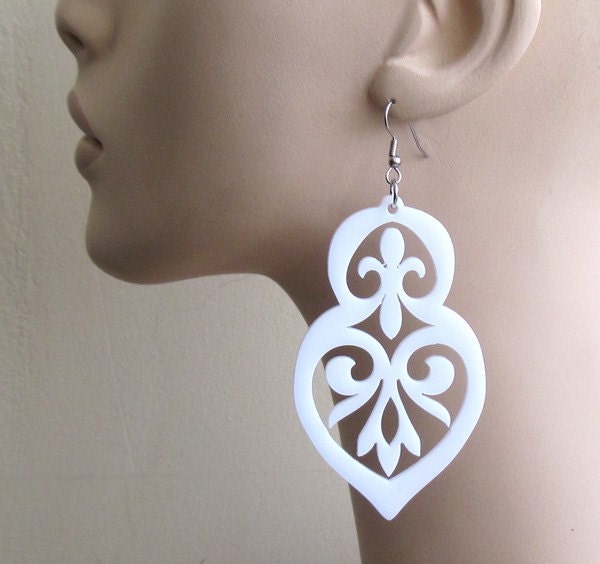 Baronyka Long White Anouk Earrings (Acrylic Laser Cut Earrings)