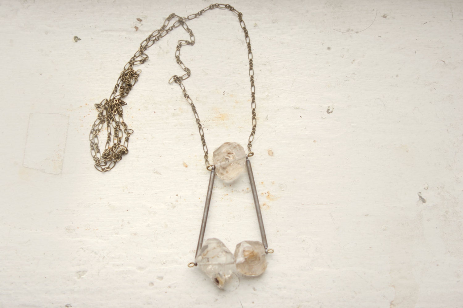 Herkimer Diamond and Vintage Triangle Necklace