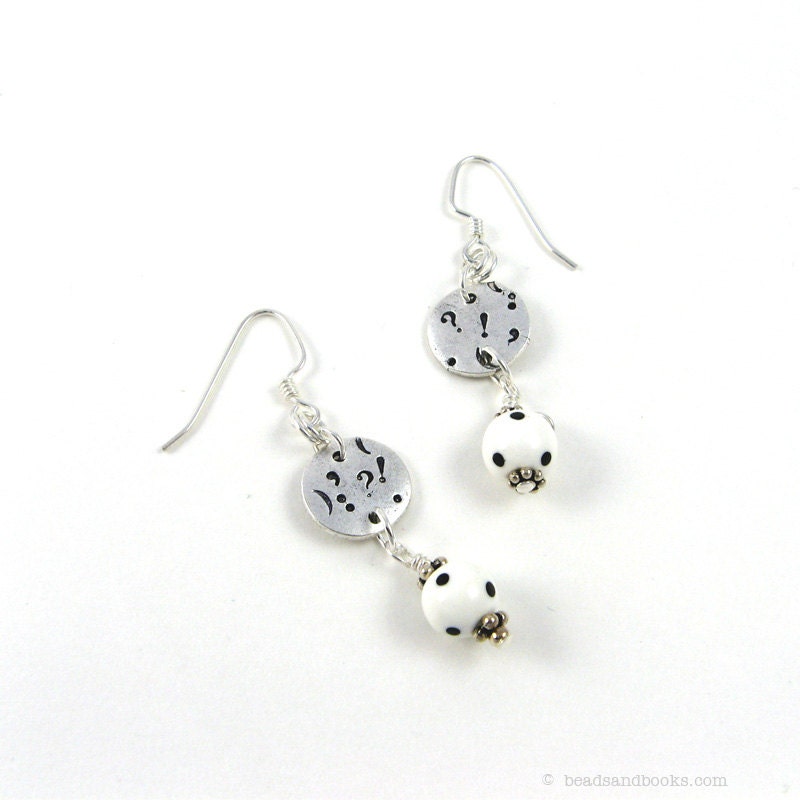 Punctuation Earrings (Writer Jewelry, Teacher Gift, Black and White)