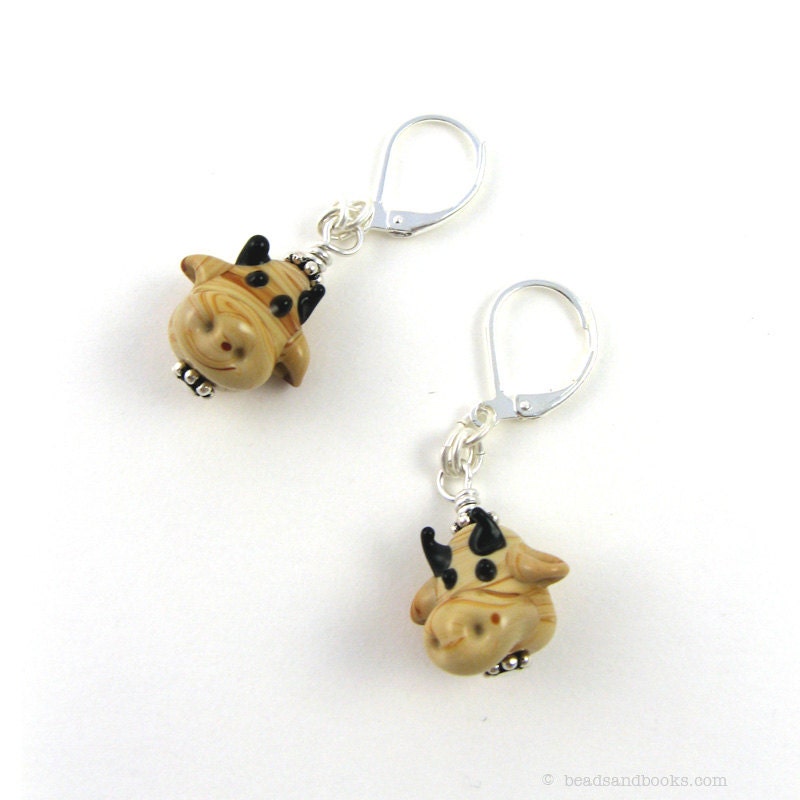 Cow Earrings (Bull, Glass Animal Jewelry, Kawaii Cute, Rodeo, Cowgirl, Critters, Bovine)