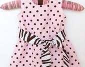 Pink and Brown Polka Dot and Zebra Stripe Baby Girl's Jumper, Romper Dress
