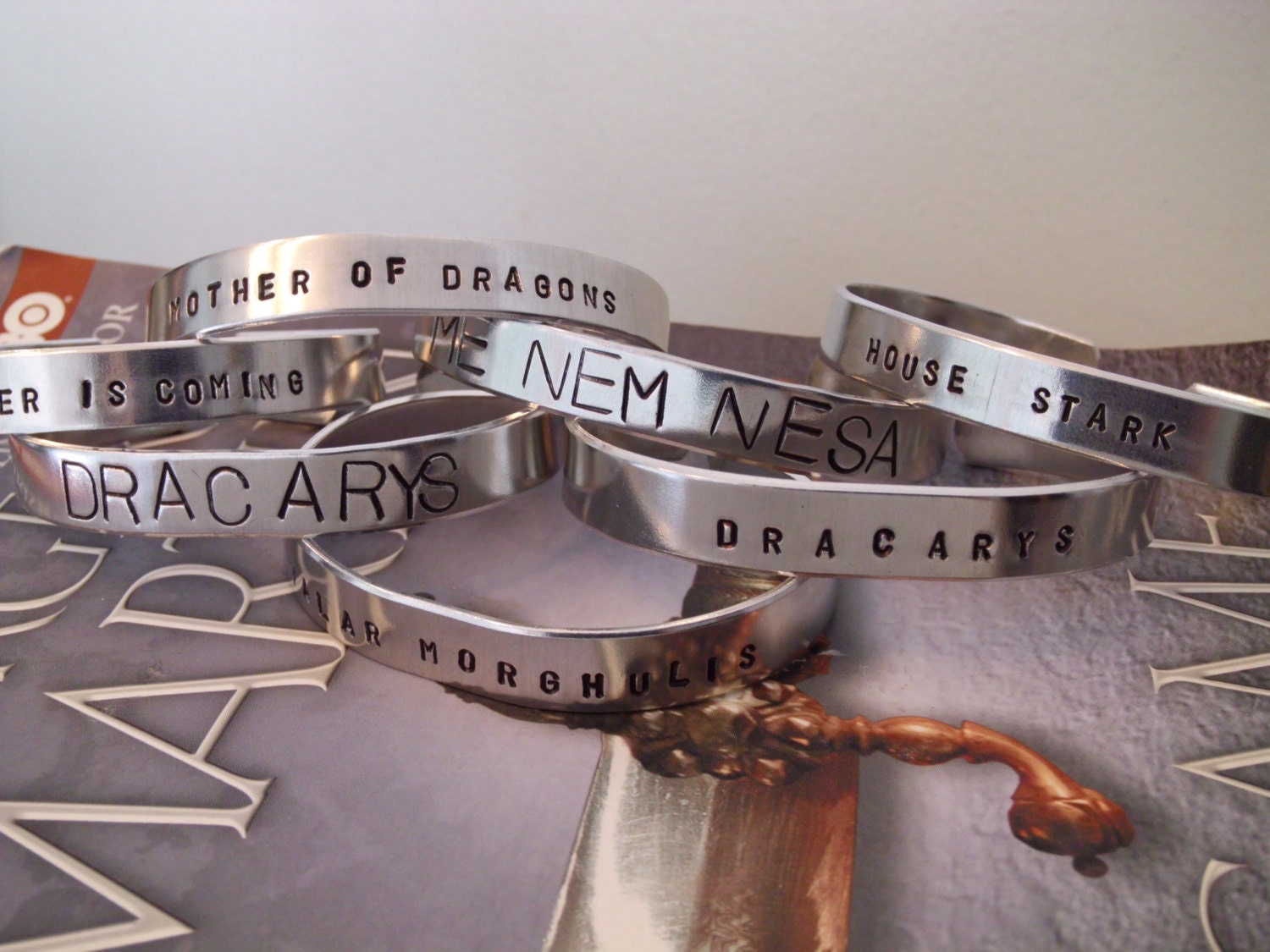 GAME OF THRONES Valar Morghulis  Arya Stark & Jaqen H'ghar Faceless Man of Braavos Inspired Geekery Aluminum Cuff Bracelet