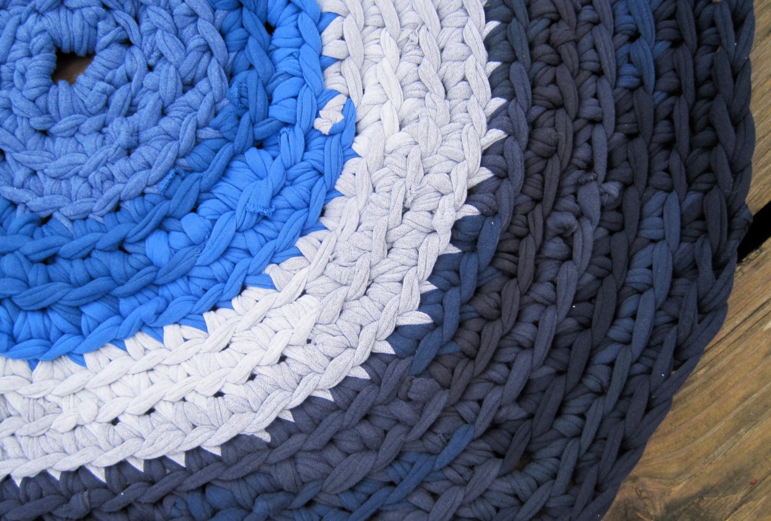 Crochet Recycled T Shirt Crochet Rag Rug Denim Blue Gray