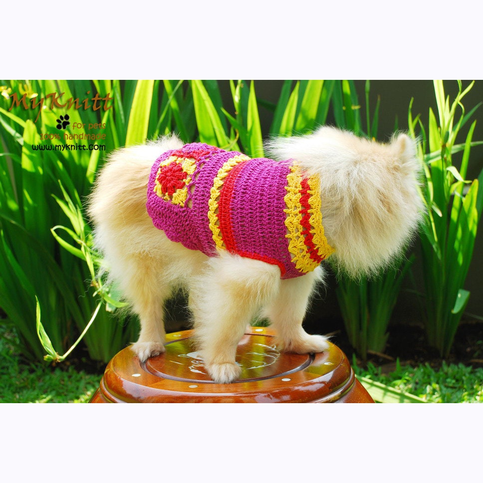 Dog Clothes Handmade Crochet Sweater Pets Clothing Flower Puppies Jumper D833 - Free Shipping